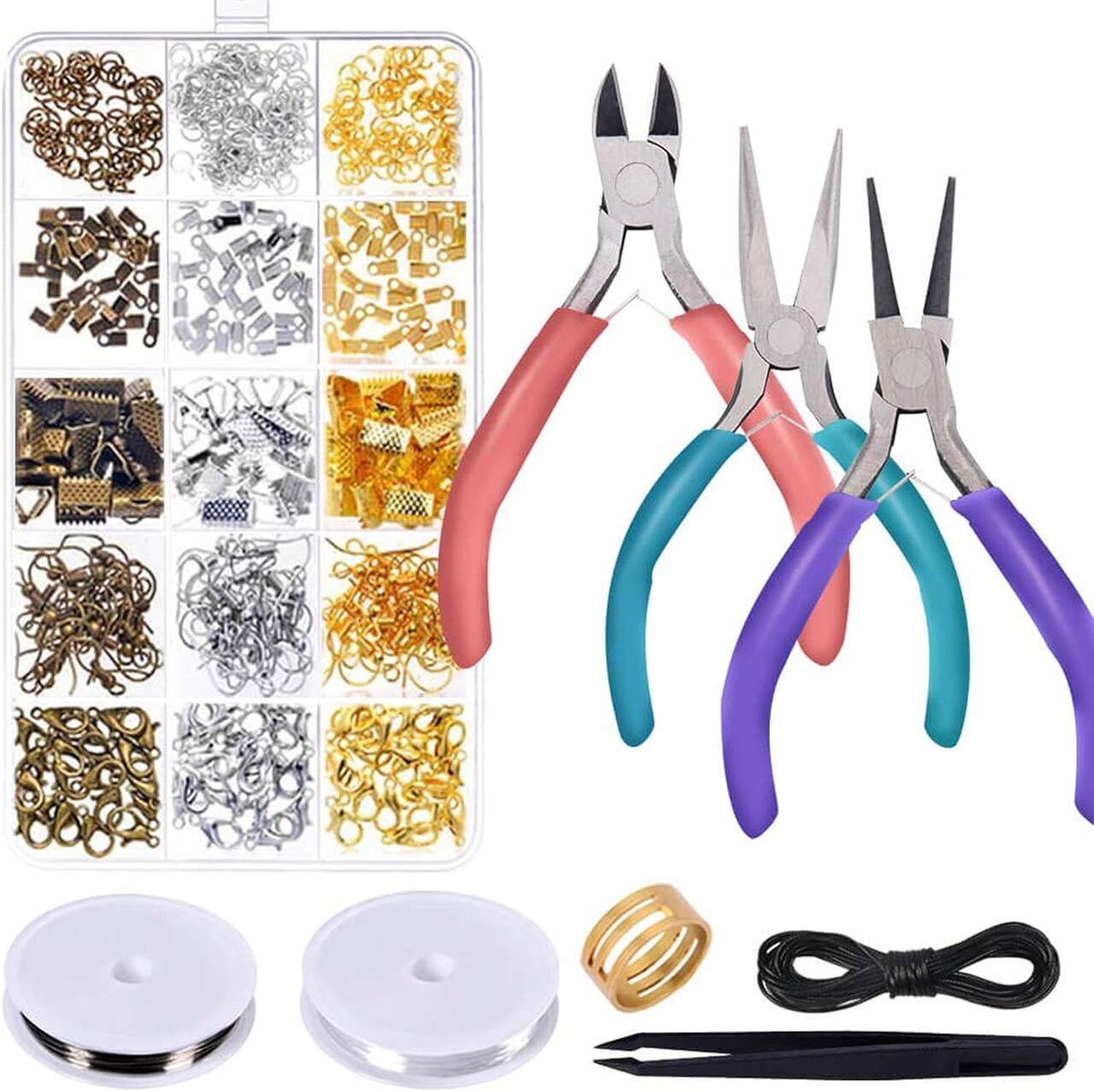 Jewelry Repair & Making Kit – Pliers, Beading Wire, Necklace Cord & 450+ Accessories for DIY Jewelry and Beading